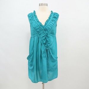 Nanette Lepore Silk Dress Womens 2 Ruffled Teal Turquoise Runnin Wild
